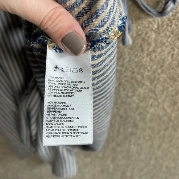 Ecote OU Wrap Dress Womens Size Medium Blue/Tan Striped Bell Sleeve V-Neck 90s - Picture 9 of 11